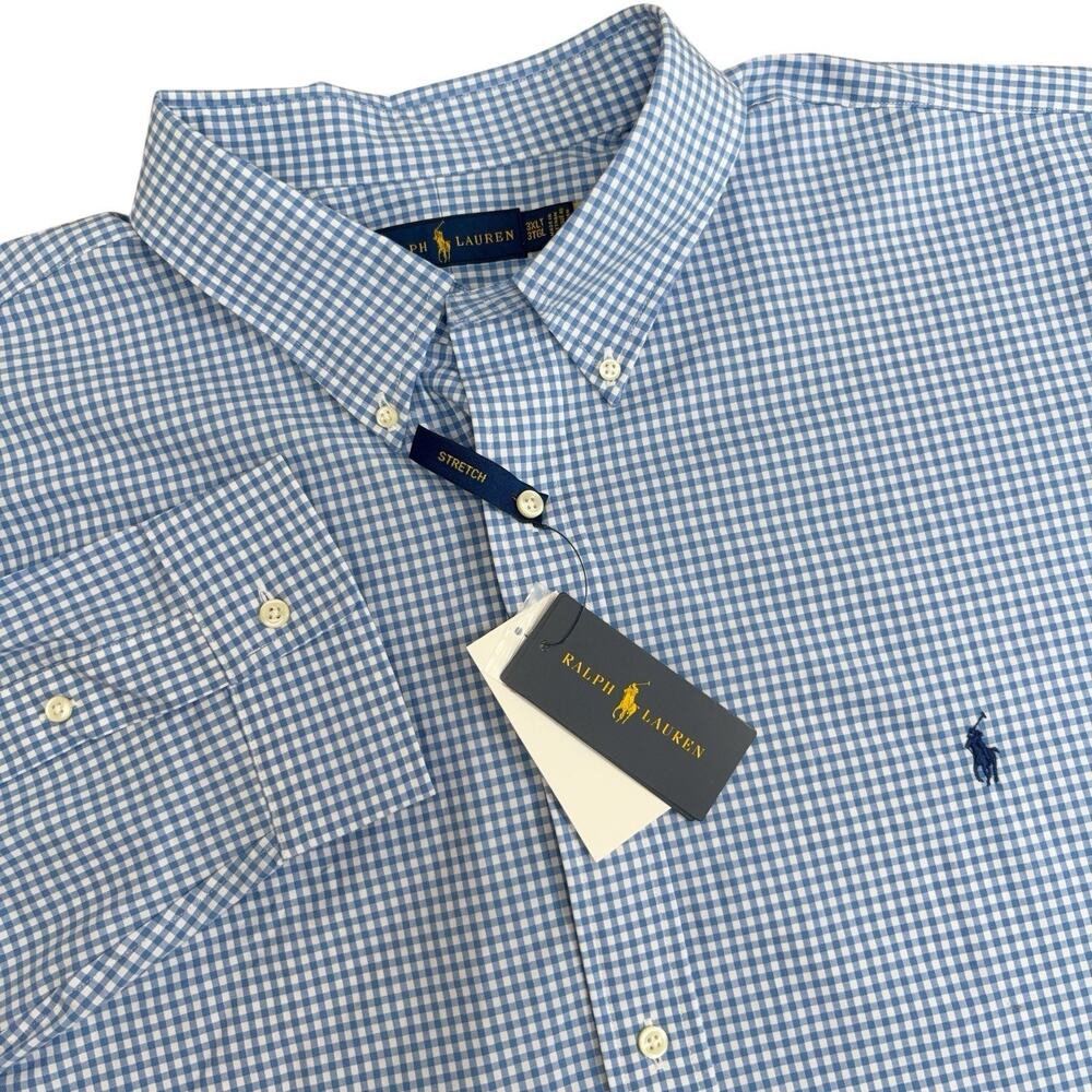 New Ralph Lauren Checked Stretch Poplin Shirt Men's Size 3XLT Blue Pony NWT $138